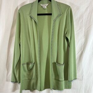 Misook Womens Open Front Cardigan Light Green Black Trim Size Medium